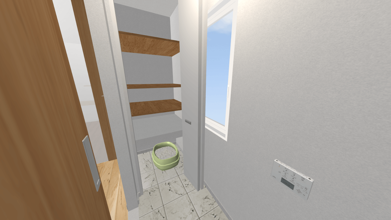 トイレ内から見た折れ戸が開いた状態のイメージ